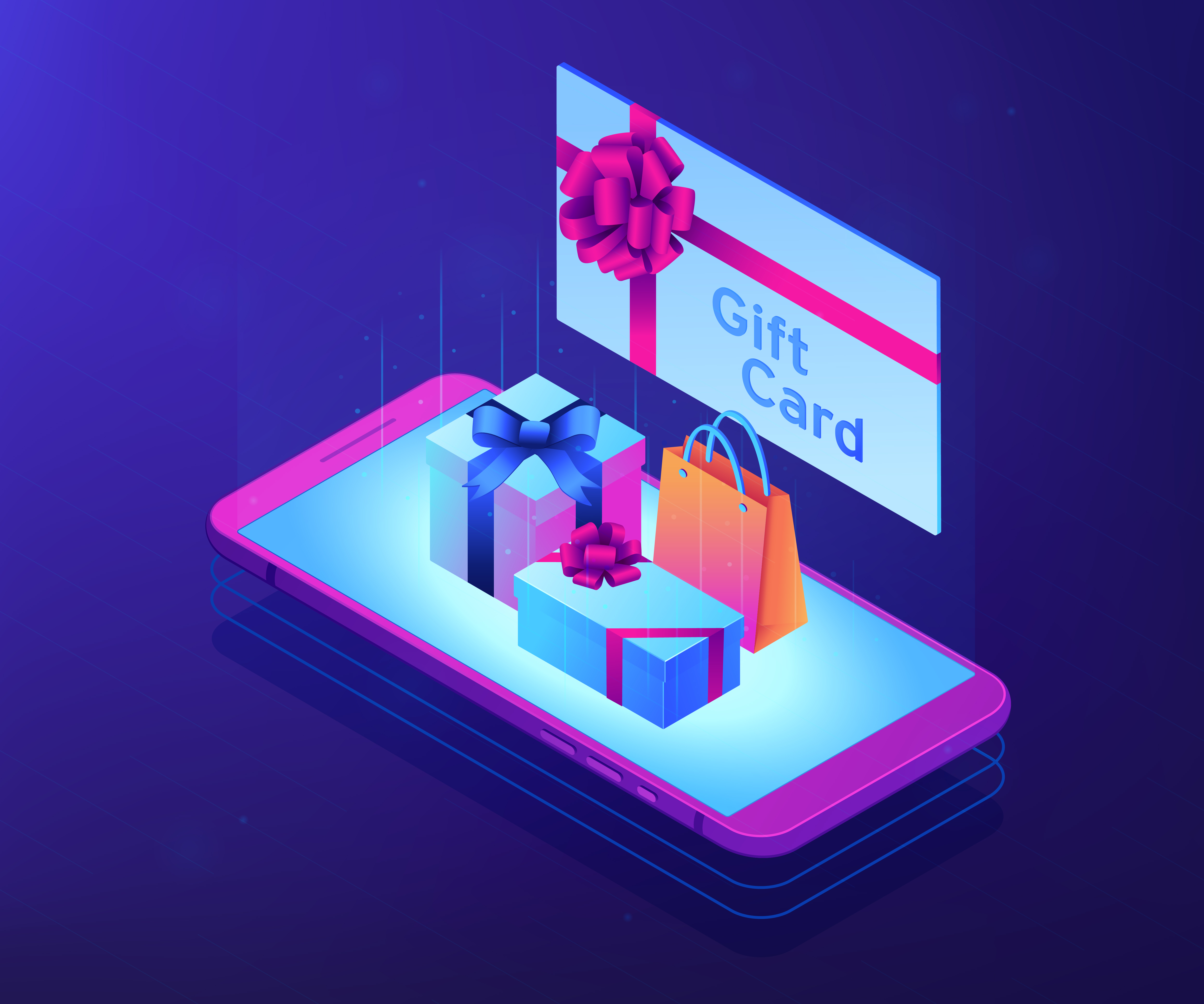 Vector digital gift card isometric 3d concept illustration.